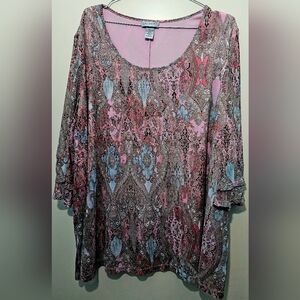 Catherines - Paisley Print Lined Blouse - Pink/Multicolored - Size 3X